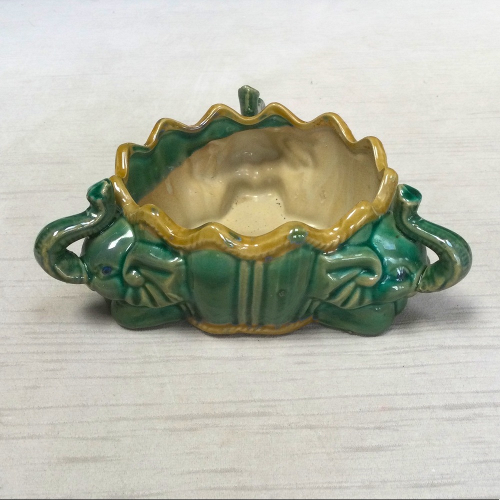 Vintage Elephant Ceramic Dish Planter Boho
